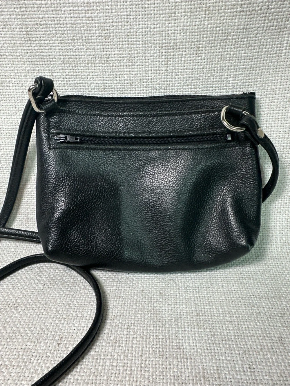 VTG Harley Davidson Black Leather Crossbody Purse Embroidered Zip Biker